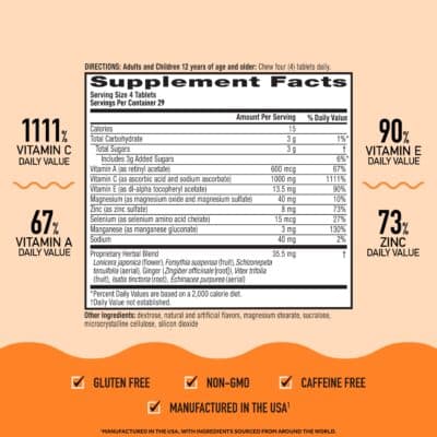 Airborne 1000mg Vitamin C Chewable Tablets with Zinc, Immune Support Supplement with Powerful Antioxidants Vitamins A C & E - (116 count bottle), Citrus Flavor, Gluten-Free - Image 4