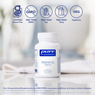 Pure Encapsulations Vitamin D3 25 mcg (1,000 IU) - Supplement to Support Bone, Joint, Breast, Heart, Colon & Immune Health - with Premium Vitamin D - 120 Capsules - Image 4