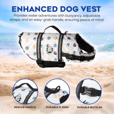 Paws Aboard Dog Life Jacket - Keep Your Canine Safe with a Nylon Life Vest - Designer Life Jackets - Perfect for Swimming and Boating - Nautical Dog, Small - Image 4