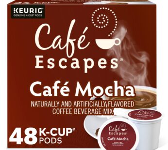 Cafe Escapes, Cafe Mocha Coffee Beverage, Single-Serve Keurig K-Cup Pods, 48 Count (2 Boxes of 24 Pods)