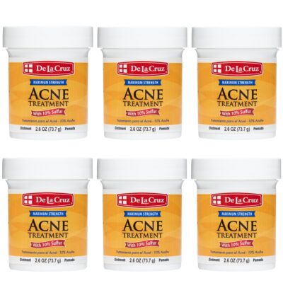 De La Cruz 10% Sulfur Ointment - Cystic Acne Treatment for Face and Body - Daily 10 Min Spot Treatment Mask Safe and Effective Game Changing Hormonal Acne Treatment that Clears Up Pimples 2.6oz 6 Pack