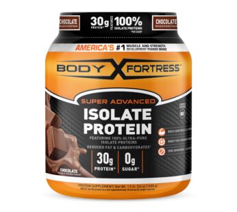 Body Fortress Super Advanced Isolate Protein, Chocolate Protein Powder Supplement Low Reduced Fat &, Low Carbohydrates, Low Sugar 1-1.5lb. Jar, Pack of 1