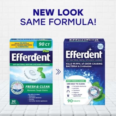 Efferdent Retainer Cleaning Tablets, Denture Cleanser Tablets for Dental Appliances, Fresh & Clean, Minty Fresh, 90 Tablets - Image 2