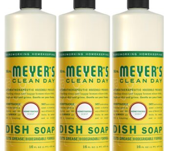 MRS. MEYER’S CLEAN DAY Liquid Dish Soap, Biodegradable Formula, Honeysuckle, 16 fl. oz – Pack of 3