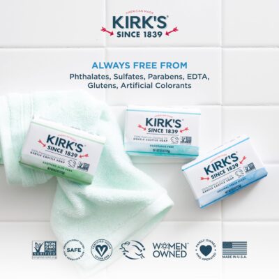 Kirk's Castile Bar Soap for Men, Women & Children - Made With Premium Coconut Oil, Sensitive Skin Formula, Vegan, Non GMO, Original Fresh Scent, 4 oz. Bars, 6 Pack - Image 7