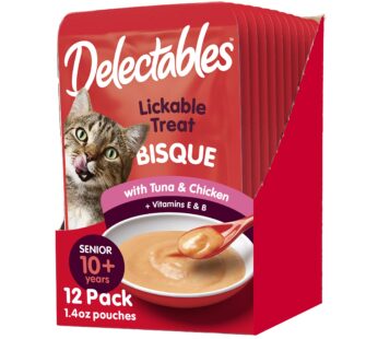 Hartz Delectables Bisque Lickable Wet Cat Treats with Tuna & chicken, Senior Cats 10+ years, 1.4 Ounce (Pack of 12) – Packaging May Vary
