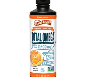 Barlean’s Total Omega 3 Fish Oil Liquid Supplement, Orange Cr?me Flavored with Borage Oil and Flaxseed Oil, 2,400 mg of Omegas 3 6 9 EPA and DHA Plus GLA, 16 oz