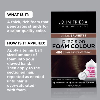 John Frieda Brown Permanent Precision Hair color Foam Hair Color Kit, Brown Hair Dye, 4BG Dark Chocolate Brown Hair Color, 1 Application - Image 2