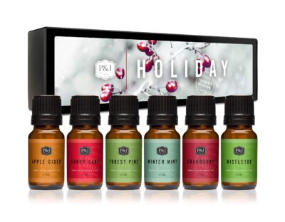 P&J Fragrance Oil Holiday Set | Mistletoe, Candy Cane, Wintermint, Apple Cider, Cranberry, and Forest Pine Candle Scents for Candle Making, Freshie Soap Making Supplies, Diffuser Oil Scents