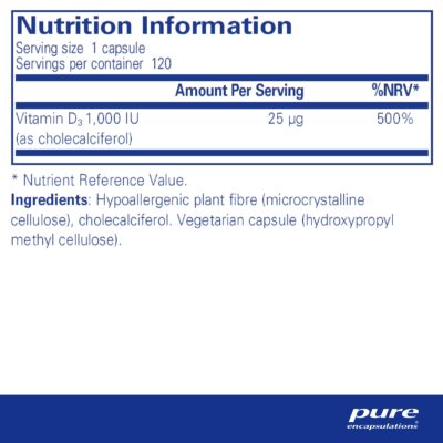 Pure Encapsulations Vitamin D3 25 mcg (1,000 IU) - Supplement to Support Bone, Joint, Breast, Heart, Colon & Immune Health - with Premium Vitamin D - 120 Capsules - Image 2