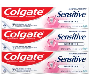 Colgate Whitening Toothpaste for Sensitive Teeth, Enamel Repair and Cavity Protection, Fresh Mint Gel, 6 Oz (Pack of 3)