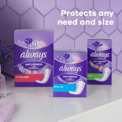 Always Anti-Bunch Xtra Protection, Panty Liners For Women, Extra Long Length, Unscented, 68 Count X 4 Packs (272 Count Total) (Packaging May Vary) - Image 5