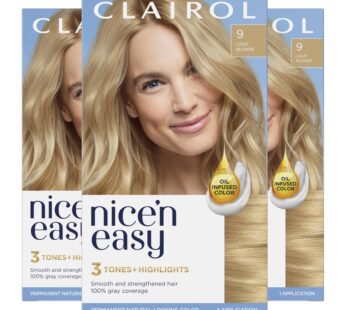 Clairol Nice’n Easy Permanent Hair Dye, 9 Light Blonde Hair Color, Pack of 3