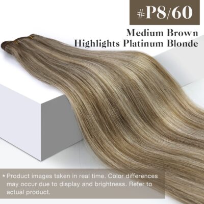 Sunny Highlights Weft Hair Extensions Real Human Hair Light Brown Blonde Sew in Extensions Straight Human Hair Extensions Weft Highlights Sew in Hair Extensions Real Human Hair Bundle 16in 100g - Image 2