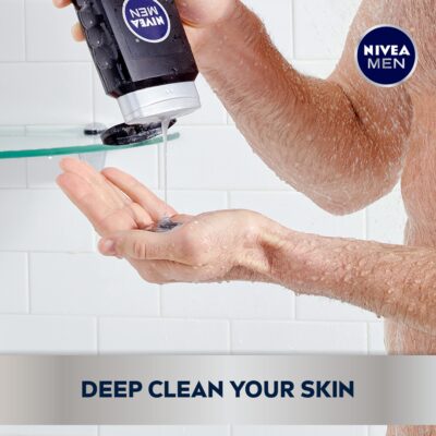 Nivea Men DEEP Active Clean Charcoal Body Wash, Cleansing Body Wash with Natural Charcoal, 3 Pack of 16.9 Fl Oz Bottles - Image 2