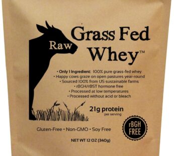 Raw Grass Fed Whey – Happy Healthy Cows, COLD PROCESSED Undenatured 100% Grass Fed Whey Protein Powder, GMO-Free + rBGH Free + Soy Free + Gluten Free + No Added Sugar, Unflavored, Unsweetened (12 OZ)