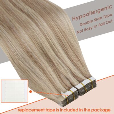Sunny Hair Tape in Hair Extensions Human Hair Ash Blonde Tape in Hair Extensions Human Hair Highlights Blonde with Ash Blonde Invisible Tape in Hair Extensions Remy Hair Extensions 50G 20Pcs 14Inch - Image 5