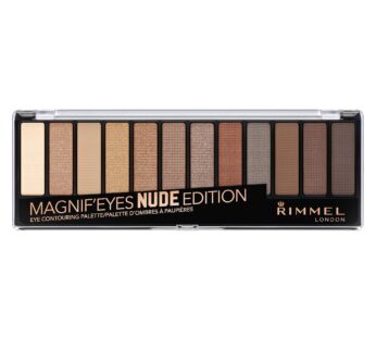 Rimmel London Magnif’Eyes Eyeshadow Palette, 12 Shades, Blendable Formula, Versatile, 001, Nude, 0.5oz