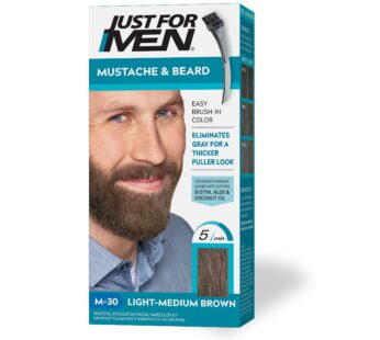 Just For Men Mustache & Beard, Beard Dye for Men with Brush Included for Easy Application, With Biotin Aloe and Coconut Oil for Healthy Facial Hair – Light-Medium Brown, M-30, Pack of 1