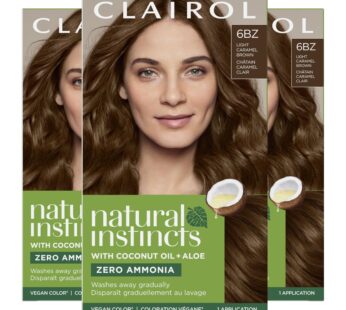 Clairol Natural Instincts Demi-Permanent Hair Dye, 6BZ Light Caramel Brown Hair Color, Pack of 3