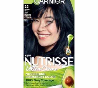 Garnier Nutrisse Nourishing Color Creme, 22 – Intense Blue Black, Permanent Hair Dye, Nourishing Hair Color with Avocado, Olive and Shea Oils, Box (Packaging May Vary)