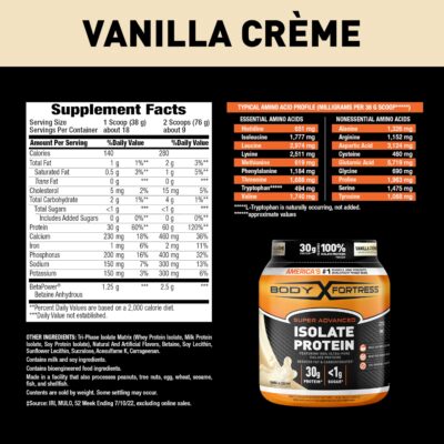 Body Fortress Super Advanced Isolate Protein Powder, Gluten Free, Vanilla Creme Flavored, 1.5 Lb - Image 2
