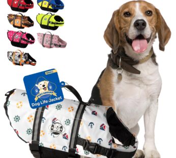 Paws Aboard Dog Life Jacket – Keep Your Canine Safe with a Nylon Life Vest – Designer Life Jackets – Perfect for Swimming and Boating – Nautical Dog, Small