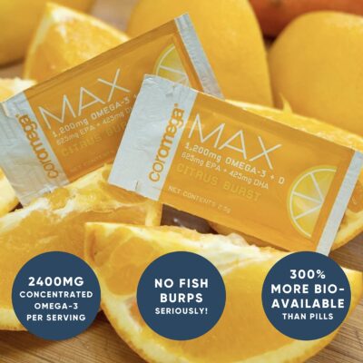 Coromega MAX High Concentrate Omega 3 Fish Oil, 2400mg Omega-3s with 3X Better Absorption Than Softgels, 30 Single Serve Packets, Citrus Burst Flavor; Supplement with Vitamin D - Image 5