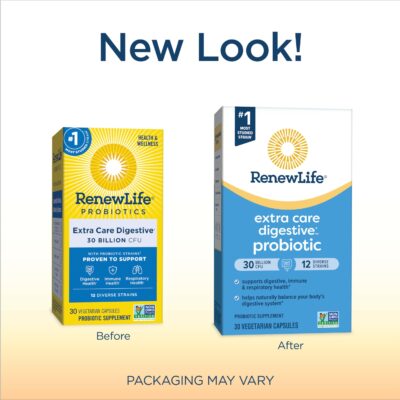 Renew Life Extra Care Go-Pack Probiotic Capsules, Daily Supplement Supports Immune, Digestive and Respiratory Health, L. Rhamnosus GG, Dairy, Soy and gluten-free, 30 Billion CFU, 30 Ct - Image 2