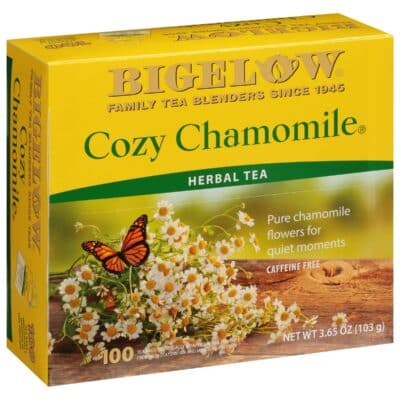Bigelow Cozy Chamomile Herbal Tea,Caffeine Free Tea with Chamomile Flowers, 100 Count Box (Pack of 1)