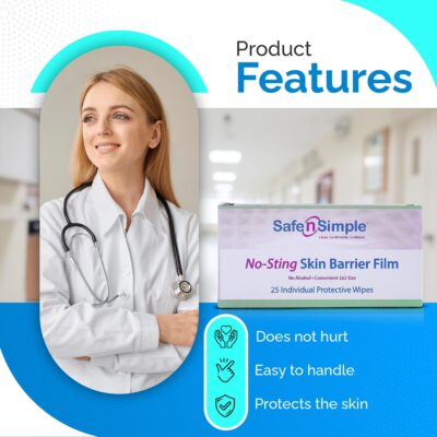 Safe n' Simple No Sting Skin Prep Wipes, Unscented & Alcohol Free Skin Barrier Wipes, Soft Skin Prep Pads for Adhesive, 75 Individually Wrapped Ostomy Wipes - Image 3