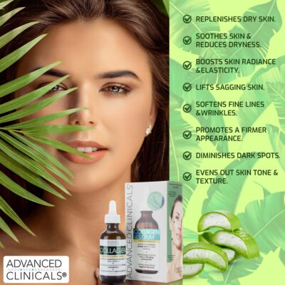Advanced Clinicals Collagen Serum For Face | Collagen Face Serum For Skin Tightening Helps Lift, Plump & Firm Sagging Skin | Serums For Skin Care | Anti Wrinkle Boost, Fragrance Free, 1.75 Fl Oz, 2PC - Image 3