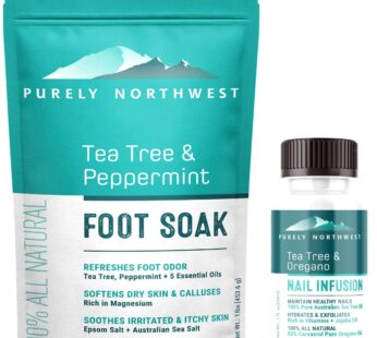 Purely Northwest-Tea Tree Oil Foot Soak & Nail Repair Oil Set- For Damaged Nails, Athletes Foot, Smelly Feet and Foot Callus – Made in the USA