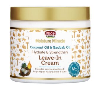African Pride Moisture Miracle Coconut Oil & Baobab Oil Leave-In Cream – Provides Intense Moisture & Helps Repair Natural Coils & Curls, Hydrates & Strengthens Hair, 15 oz