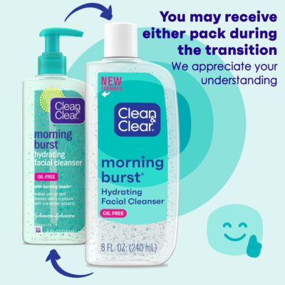 Clean & Clear Morning Burst Oil-Free Hydrating Facial Cleanser with BHA, Cucumber & Aloe Extracts, Face Wash Gently Removes Oil & Pore Clogging Impurities, 8 fl. oz - Image 2