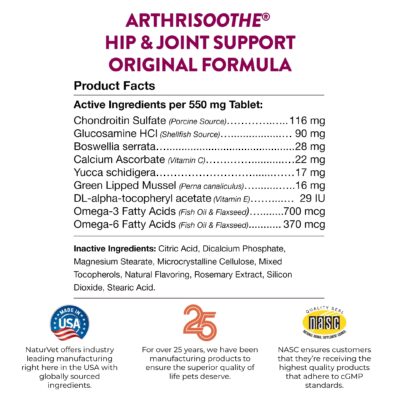 NaturVet ArthriSoothe Hip & Joint Formula Pet Supplement for Dogs & Cats ? Includes Glucosamine, MSM, Chondroitin, Boswellia, Green Lipped Mussel ? Supports HIPS, Joints ? 500 Ct. - Image 8