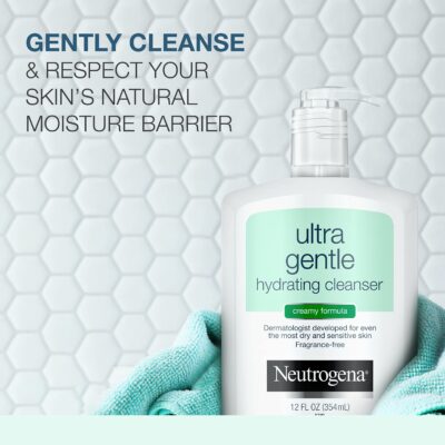 Neutrogena Ultra Gentle Hydrating Facial Cleanser, Non-Foaming Face Wash for Sensitive Skin, Gently Cleanses Face Without Over Drying, Oil-Free, Soap-Free, Fragrance-Free, 12 fl. oz - Image 2