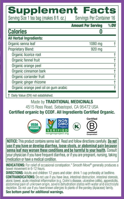 Traditional Medicinals Organic Smooth Move Herbal Stimulant Laxative Wrapped Tea Bags, 16 Count (Pack of 1) - Image 4