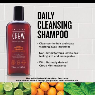 Shampoo for Men by American Crew, Daily Cleanser, Naturally Derived, Vegan Formula, Citrus Mint Fragrance, 15.2 Fl Oz - Image 3