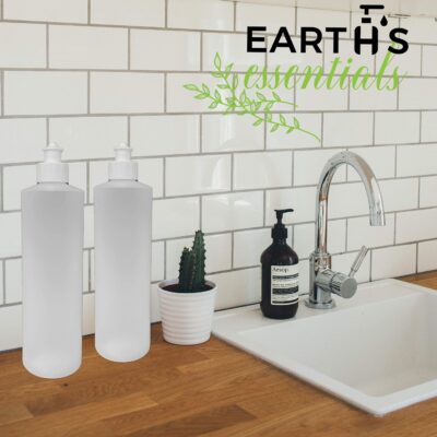 2 Pack Refillable 16 Ounce HDPE Squeeze Bottles With Push/Pull Button Top Dispenser Caps-Great For Lotions, Shampoos, Conditioners and Massage Oils From Earth's Essentials (White Cap) - Image 5
