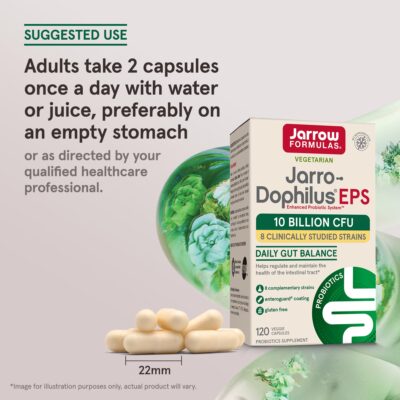 Jarrow Formulas Jarro-Dophilus EPS Probiotics 10 Billion CFU, Dietary Supplement for Intestinal Tract Support, Gut Health Supplements for Women and Men, 120 Veggie Capsules, 60 Day Supply - Image 7