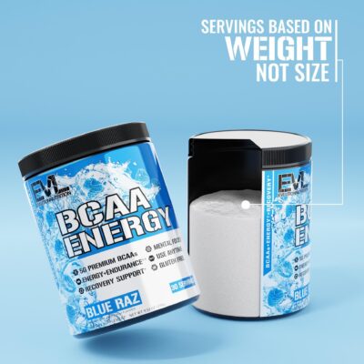EVL BCAAs Amino Acids Powder - BCAA Energy Pre Workout Powder for Muscle Recovery Lean Growth and Endurance - Rehydrating BCAA Powder Post Workout Recovery Drink with Natural Caffeine - Blue Raz - Image 5