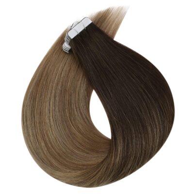 Full Shine Ombre Tape in Hair Extensions Human Hair 14 Inch Hair Extensions Tape in Ash Brown Ombre Platinum Remy Hair Balayage Extensions Human Hair Tape in extensions 20Pcs 50G Tape Hair Extensions - Image 4