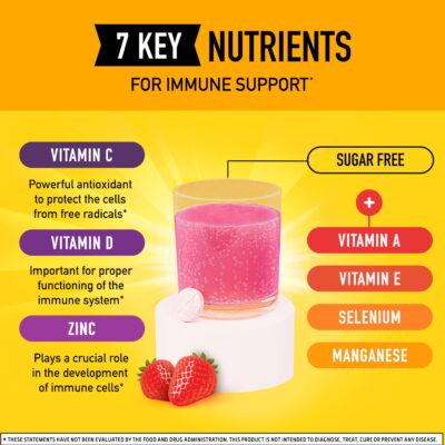 Airborne 1000mg Vitamin C with Zinc, SUGAR FREE Effervescent Tablets, Immune Support Supplement with Powerful Antioxidants Vitamins A C & E - 30 Fizzy Drink Tablets, Very Berry Flavor - Image 3