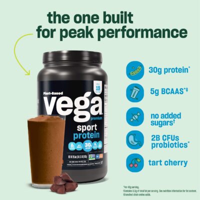 Vega Premium Sport Protein Mocha Protein Powder, Vegan, Non GMO, Gluten Free Plant Based Protein Powder Drink Mix, NSF Certified for Sport, 28.6 oz - Image 5