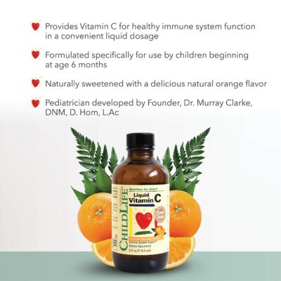 CHILDLIFE ESSENTIALS Liquid Vitamin C - Immune Support, Vitamin C Liquid, All-Natural, Gluten-Free, Allergen Free, Non-GMO, High in Antioxidants - Orange Flavor, 4 Fl Oz Bottle (Pack of 2) - Image 3