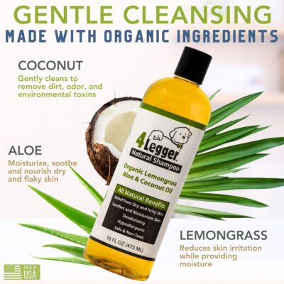 4-Legger Certified Organic Dog Shampoo - All Natural and Hypoallergenic with Aloe and Lemongrass, Soothing for Normal, Dry, Itchy or Allergy Sensitive Skin - Biodegradable - Made in USA - 16 oz - Image 2