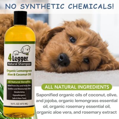 4-Legger Certified Organic Dog Shampoo - All Natural and Hypoallergenic with Aloe and Lemongrass, Soothing for Normal, Dry, Itchy or Allergy Sensitive Skin - Biodegradable - Made in USA - 16 oz - Image 4