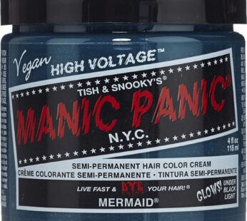 MANIC PANIC Mermaid Hair Dye – Classic High Voltage – Semi Permanent Hair Color – Neon, Cool Ocean Blue, Slightly Green Undertones – Glows In Blacklight – Vegan, PPD & Ammonia-Free – For Coloring Hair