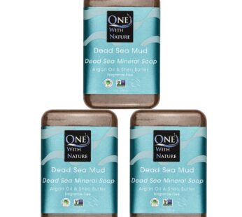 One With Nature Dead Sea Mineral Mud Soap Bar, 7 oz, Fragrance Free, Shea Butter, Argan Oil, Magnesium, Sulfur, 21 Minerals, Soothes Skin, Exfoliates